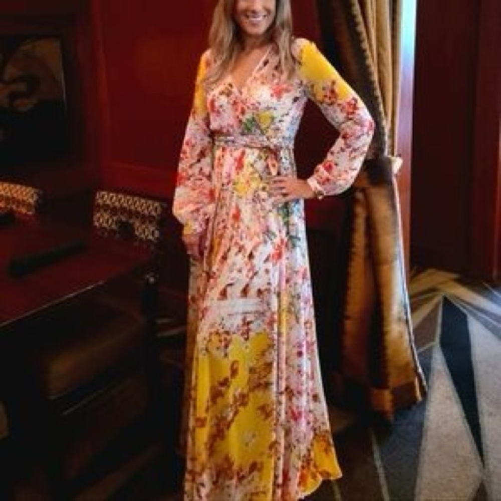Ark & Co Sheer White with Multicolor Floral Maxi Dress